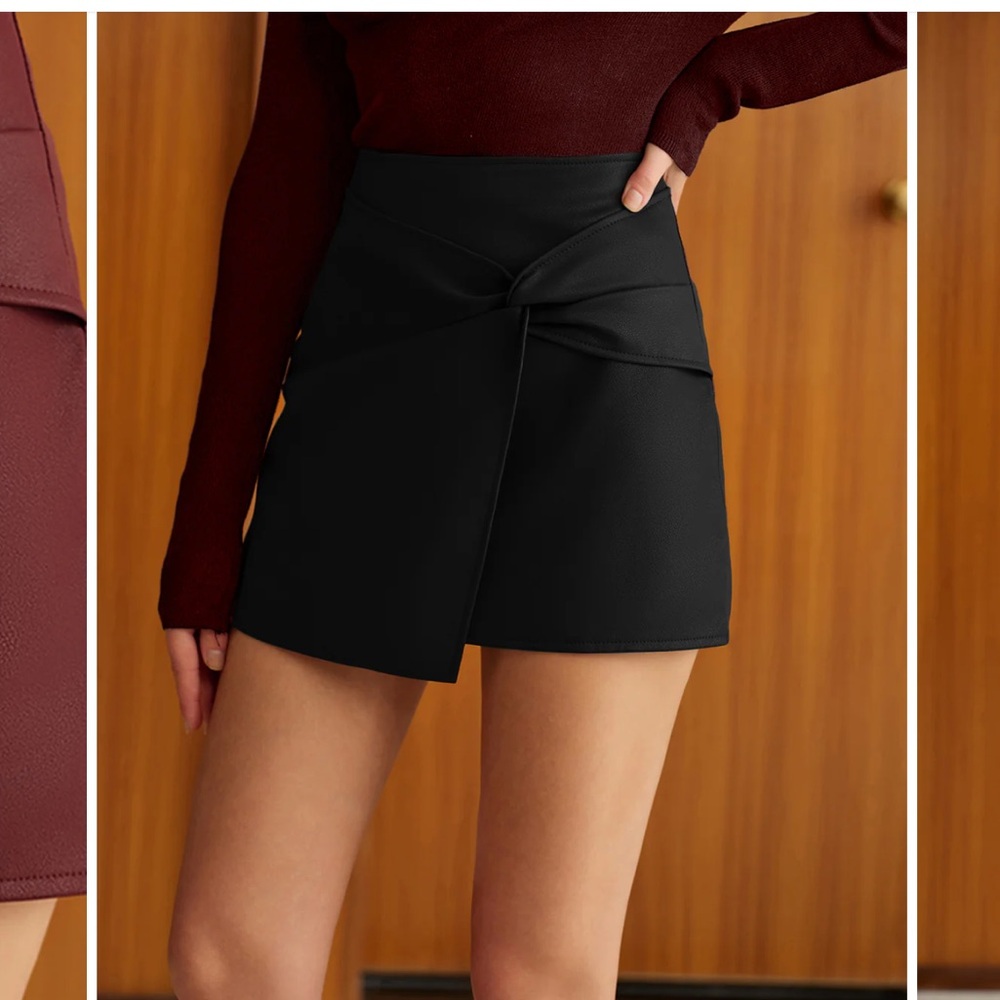 Black Faux Leather Skort